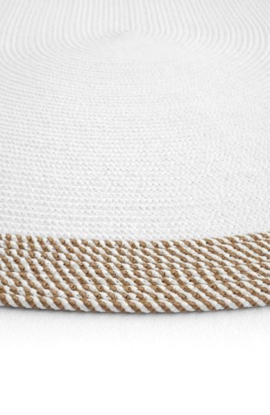 Milda 123 Beyaz Kahve Jüt Hasırlı El Örgüsü Çift Taraflı Kilim Oval Jüt Halı