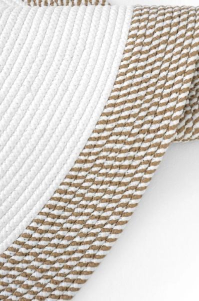 Milda 123 Beyaz Kahve Jüt Hasırlı El Örgüsü Çift Taraflı Kilim Oval Jüt Halı