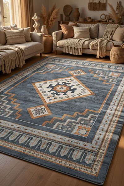 Drom Pamuk Dokuma Taban Kaymaz Şönil Makinede Yıkanabilir Klasik Desen Çerçeveli Salon Yatak Odası Mutfak Koridor Yolluk Halı