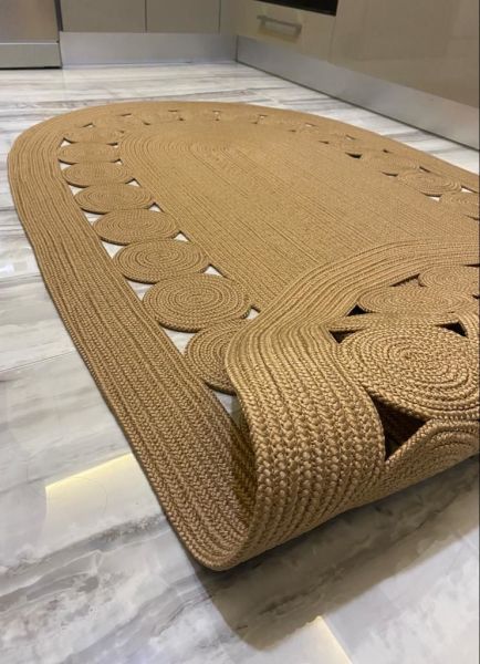 Milda 123 Beyaz Kahve Jüt Hasırlı El Örgüsü Çift Taraflı Kilim Oval Jüt Halı 80x200