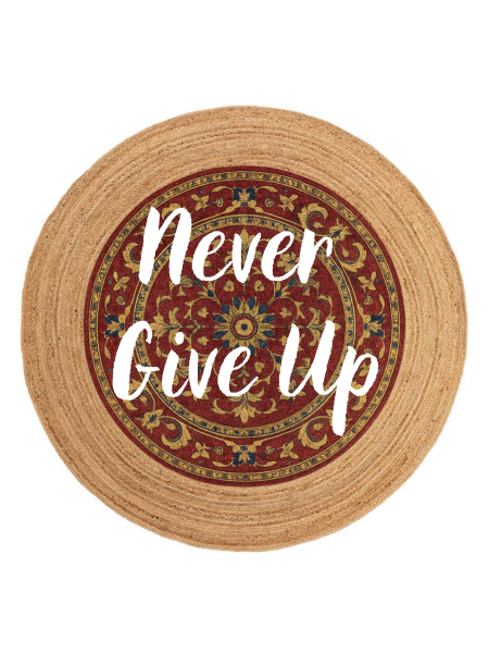 Snugh Yuvarlak Baskı Jüt Halı Makinede Yıkanabilir Çift Taraflı Doğal Jüt Never Give Up Retro Kilim