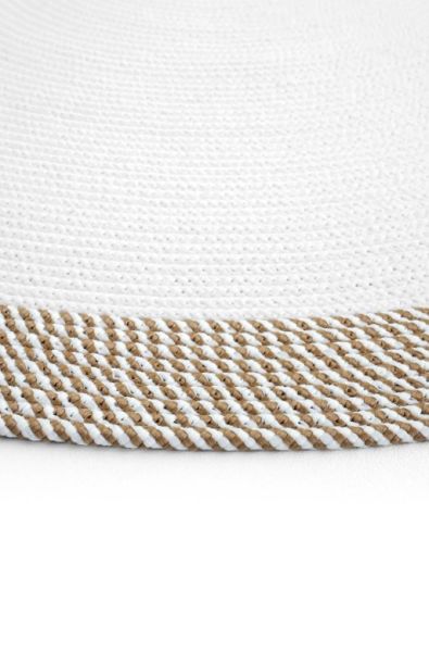 Milda 123 Beyaz Kahve Jüt Hasırlı El Örgüsü Çift Taraflı Kilim Yuvarlak Jüt Halı