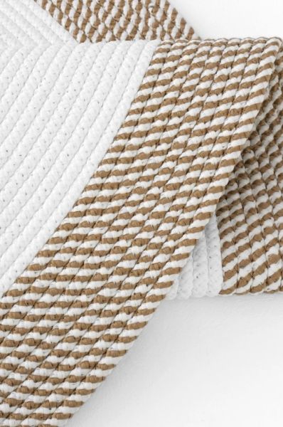 Milda 123 Beyaz Kahve Jüt Hasırlı El Örgüsü Çift Taraflı Kilim Yuvarlak Jüt Halı