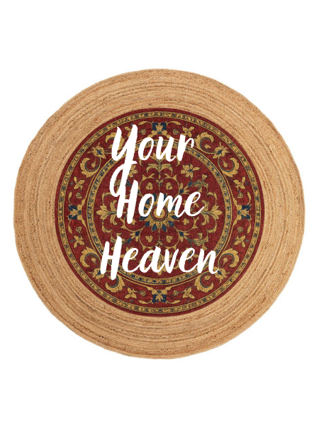 Snugh Yuvarlak Baskı Jüt Halı Makinede Yıkanabilir Çift Taraflı Doğal Jüt Your Home Heaven Kilim