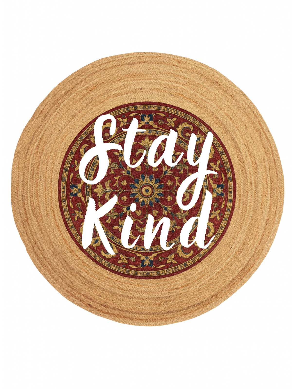 Snugh Yuvarlak Baskı Jüt Halı Makinede Yıkanabilir Çift Taraflı Doğal Jüt Stay Kind Retro Kilim