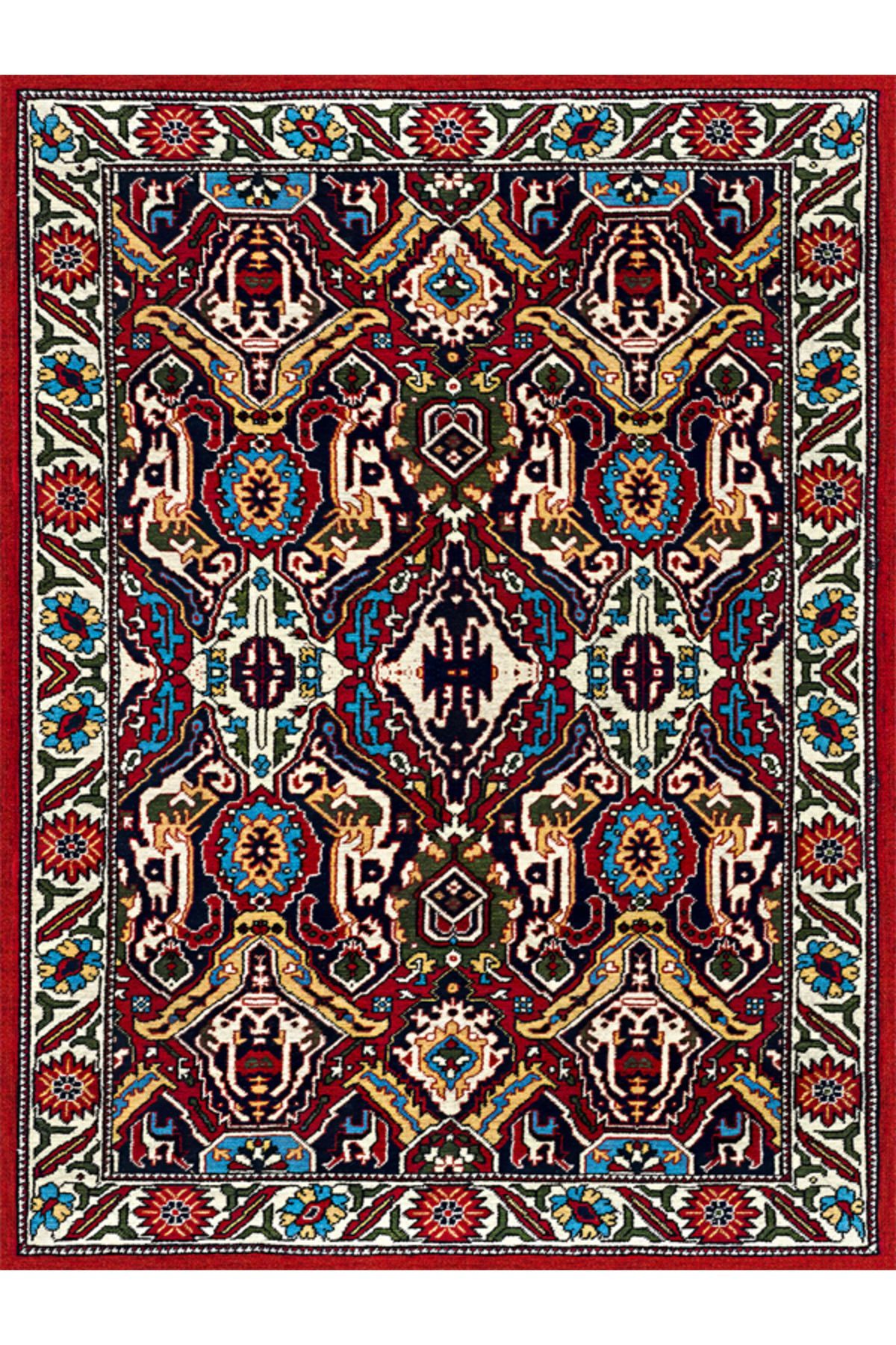 Drom Kaymaz Tabanlı Yıkanabilir Multi Geleneksel Motifli Salon Halısı Mutfak Halısı