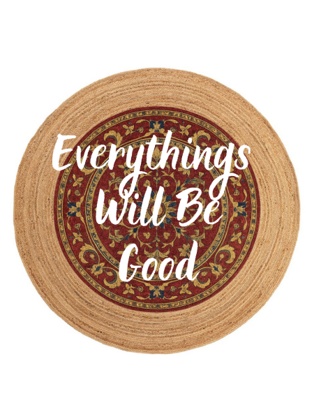 Snugh Yuvarlak Baskı Jüt Halı Makinede Yıkanabilir Çift Taraflı Doğal Jüt Everythings Will Be Good Bohem Jüt Kilim