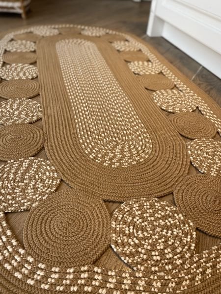 Milda 45 Jüt Hasırlı El Örgüsü Çift Taraflı Kilim Oval Jüt Halı