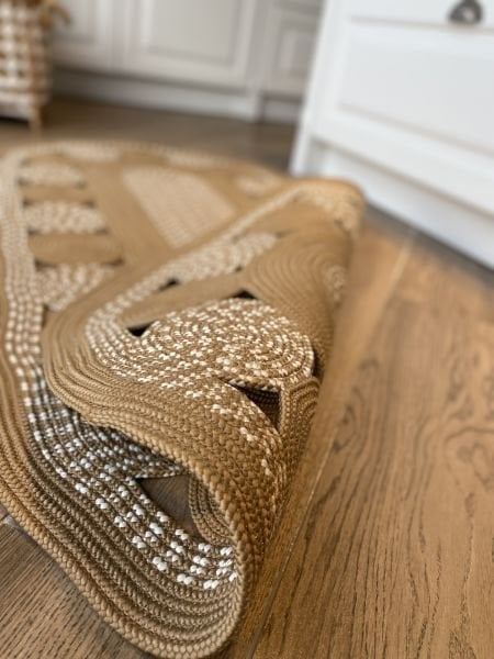 Milda 45 Jüt Hasırlı El Örgüsü Çift Taraflı Kilim Oval Jüt Halı