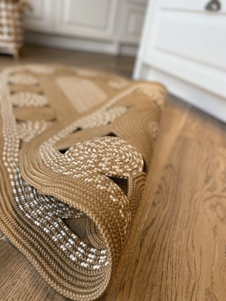 Milda 45 Jüt Hasırlı El Örgüsü Çift Taraflı Kilim Oval Jüt Halı