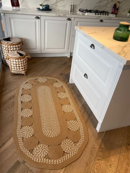 Milda 45 Jüt Hasırlı El Örgüsü Çift Taraflı Kilim Oval Jüt Halı
