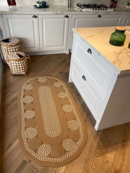 Milda 45 Jüt Hasırlı El Örgüsü Çift Taraflı Kilim Oval Jüt Halı