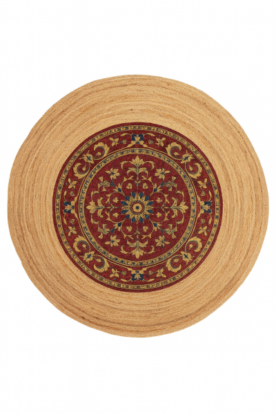 Snugh Yuvarlak Baskı Jüt Halı Makinede Yıkanabilir Çift Taraflı Doğal Jüt Retro Otantik Jüt Kilim