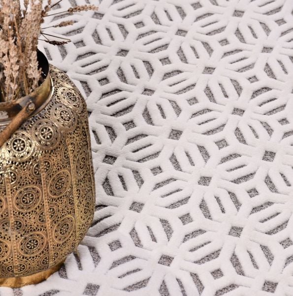 Crea Halı Havai HP03K Beyaz Gri Ekstra Yumuşak Tuşeli Hav Toz Vermez Salon Halısı My Crea Home