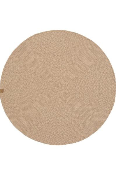 Lunox Bej Hasır Örgü Çift Taraflı Dokuma Yolluk Jüt Kilim Yuvarlak Banyo Paspası