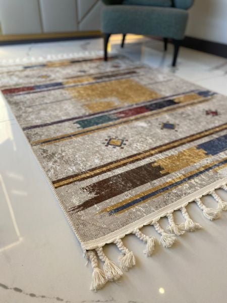 Halımax Dara Kaymaz Tabanlı Örgü Saçaklı Multi Modern Halı 201