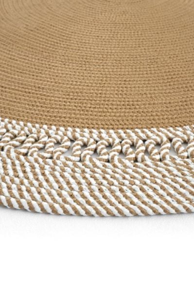 Milda 122 Kahverengi Jüt Hasırlı El Örgüsü Çift Taraflı Kilim Yuvarlak Jüt Halı