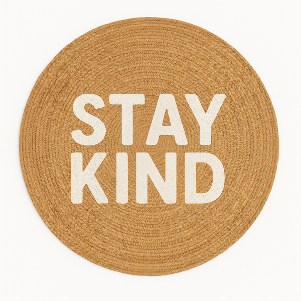 Snugh Yuvarlak Baskı Jüt Halı Makinede Yıkanabilir Çift Taraflı Doğal Jüt Stay Kind Yazılı Kilim