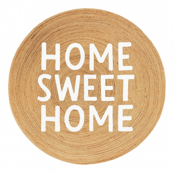 Snugh Yuvarlak Baskı Jüt Halı Makinede Yıkanabilir Çift Taraflı Doğal Jüt Home Sweet Home Bohem  Jüt Kilim