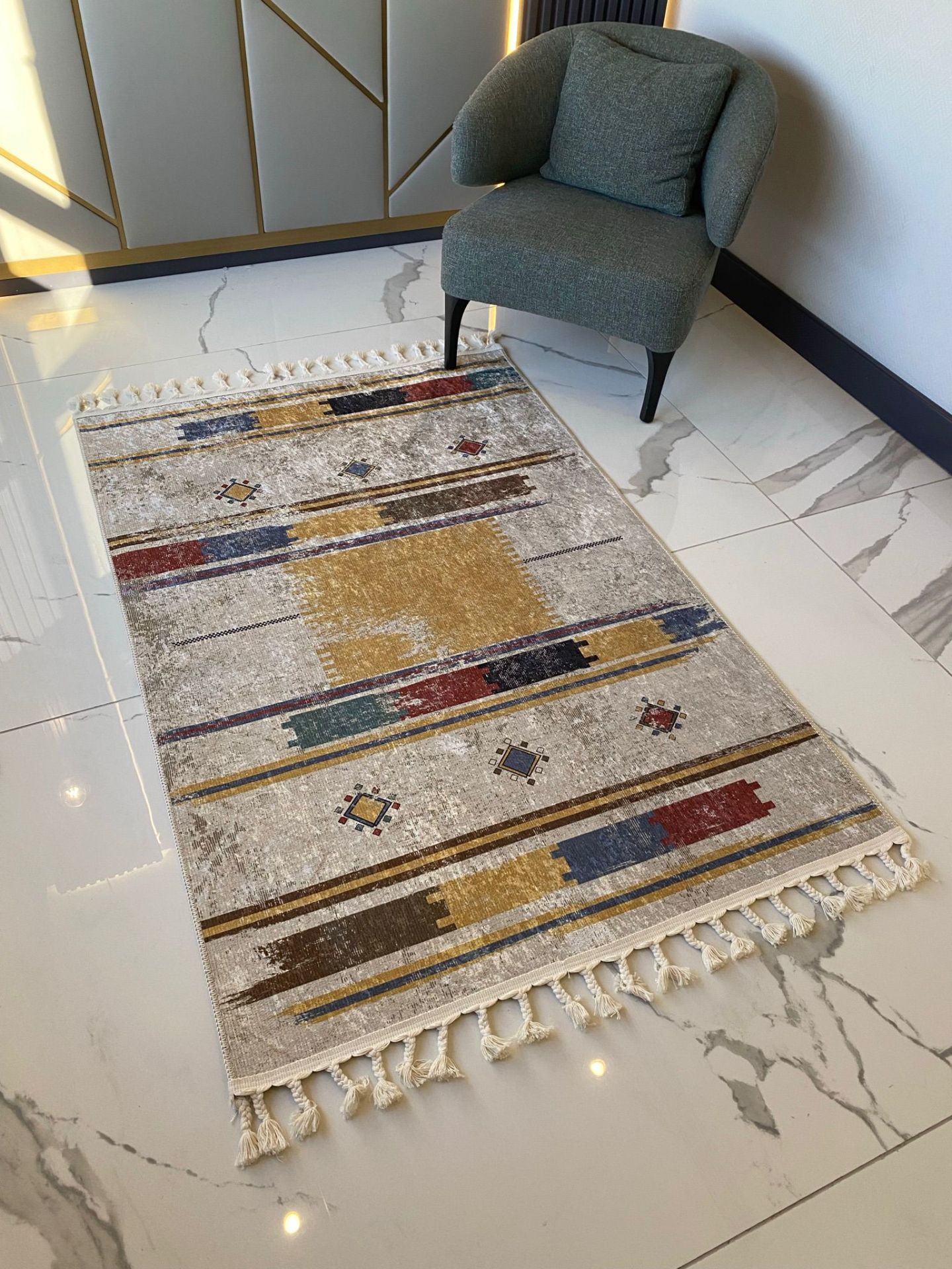 Halımax Dara Kaymaz Tabanlı Örgü Saçaklı Multi Modern Halı 201 100x300