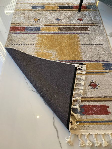 Halımax Dara Kaymaz Tabanlı Örgü Saçaklı Multi Modern Halı 201 120x200