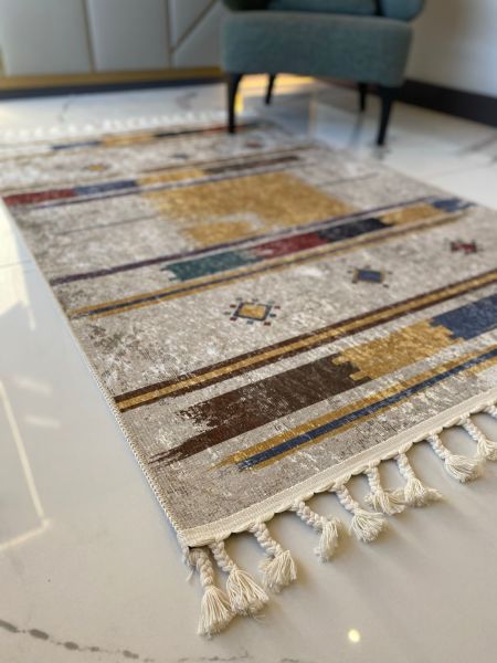 Halımax Dara Kaymaz Tabanlı Örgü Saçaklı Multi Modern Halı 201 120x250