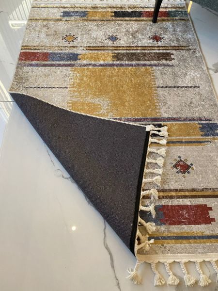 Halımax Dara Kaymaz Tabanlı Örgü Saçaklı Multi Modern Halı 201 200x290