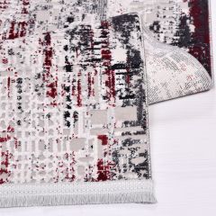 Crea Halı Stone Koleksiyonu 17131 Modern Makine Halısı Gri Kırmızı My Crea Home 100x400