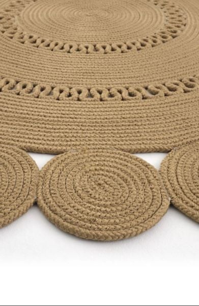 Milda 121 Kahverengi Jüt Hasırlı El Örgüsü Çift Taraflı Kilim Yuvarlak Jüt Halı