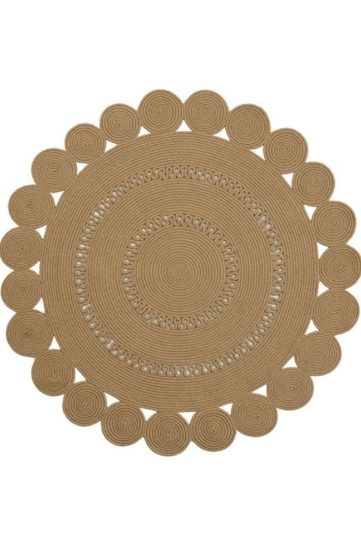 Milda 121 Kahverengi Jüt Hasırlı El Örgüsü Çift Taraflı Kilim Yuvarlak Jüt Halı