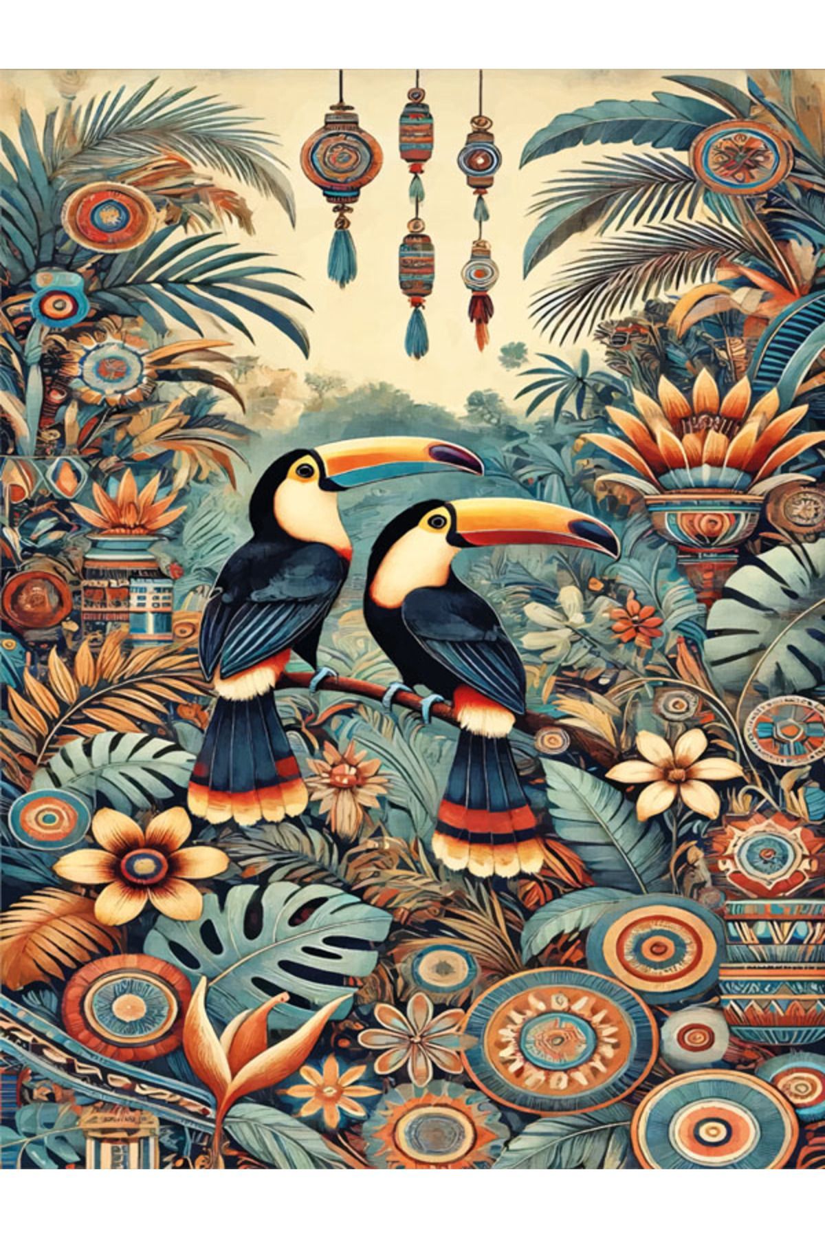 Drom Kaymaz Tabanlı Yıkanabilir Papağan Figürlü Modern Salon Koridor Mutfak Halısı