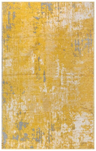 Lina Çift Taraflı %100 Pamuk Kilim Modern Yıkanabilir Şönil Kilim 10407-F Sarı Gri Koridor Mutfak Salon Şönil Halı Çift Taraflı Yolluk