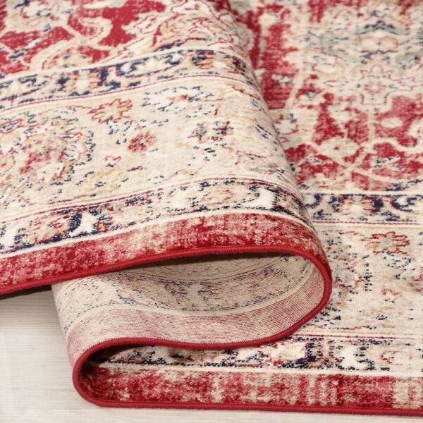 Crea Halı Albatros AE02 Vintage Eskitme Desen Yumuşak Tuşeli Etnik Dokuma Taban Kırmızı Etnik Salon Oturma Odası Halısı My Crea Home