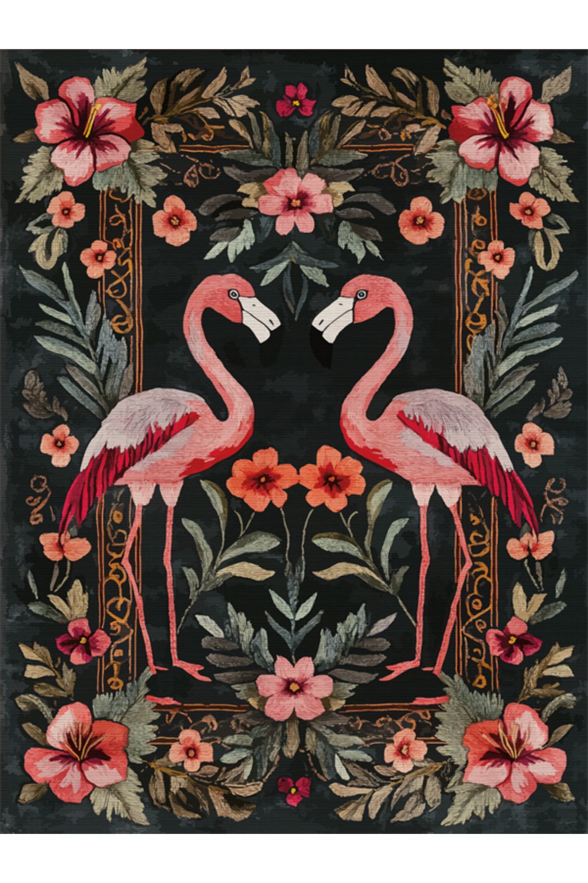 Drom Kaymaz Tabanlı Yıkanabilir Flamingo Figürlü Modern Salon Koridor Mutfak Halısı