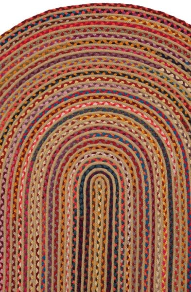 Milda 120 Multi Jüt Hasırlı El Örgüsü Çift Taraflı Kilim Renkli Oval Jüt Halı