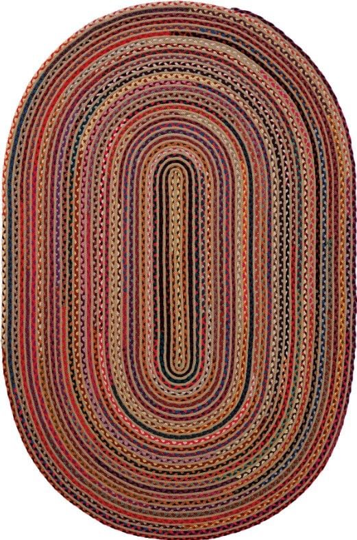 Milda 120 Multi Jüt Hasırlı El Örgüsü Çift Taraflı Kilim Renkli Oval Jüt Halı