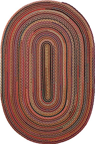 Milda 120 Multi Jüt Hasırlı El Örgüsü Çift Taraflı Kilim Renkli Oval Jüt Halı