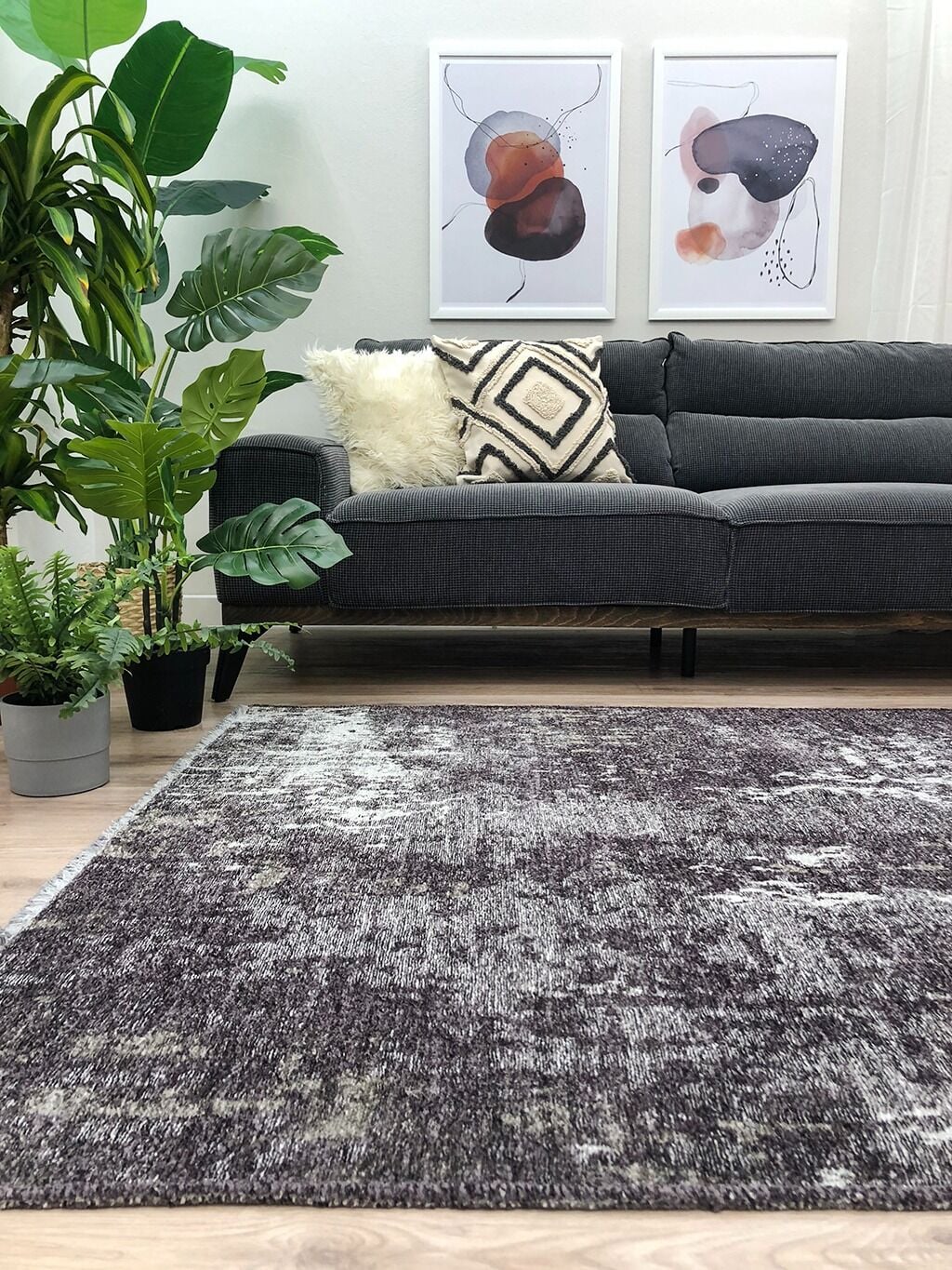 Lina Çift Taraflı %100 Pamuk Kilim Modern Yıkanabilir Şönil Kilim 10407-A Gri Antrasit Koridor Mutfak Salon Şönil Halı Çift Taraflı Yolluk