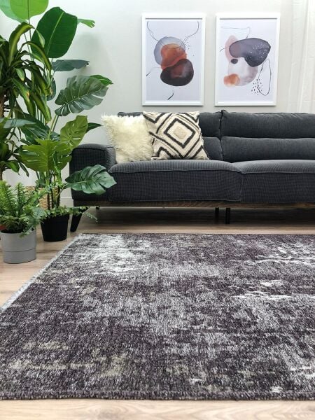 Lina Çift Taraflı %100 Pamuk Kilim Modern Yıkanabilir Şönil Kilim 10407-A Gri Antrasit Koridor Mutfak Salon Şönil Halı Çift Taraflı Yolluk