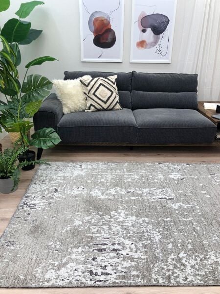 Lina Çift Taraflı %100 Pamuk Kilim Modern Yıkanabilir Şönil Kilim 10407-A Gri Antrasit Koridor Mutfak Salon Şönil Halı Çift Taraflı Yolluk