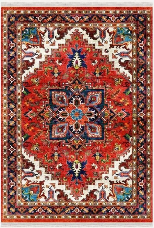 Drom Kaymaz Tabanlı Yıkanabilir Kırmızı Eskitme Salon Koridor Mutfak Halısı