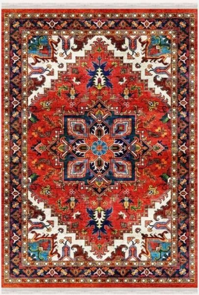 Drom Kaymaz Tabanlı Yıkanabilir Kırmızı Eskitme Salon Koridor Mutfak Halısı