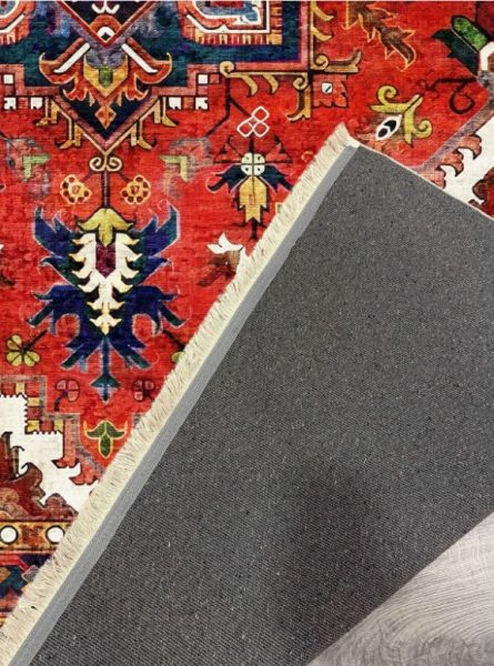 Drom Kaymaz Tabanlı Yıkanabilir Kırmızı Eskitme Salon Koridor Mutfak Halısı