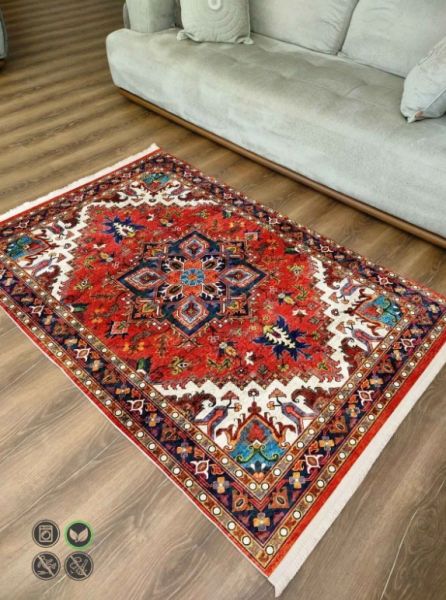 Drom Kaymaz Tabanlı Yıkanabilir Kırmızı Eskitme Salon Koridor Mutfak Halısı