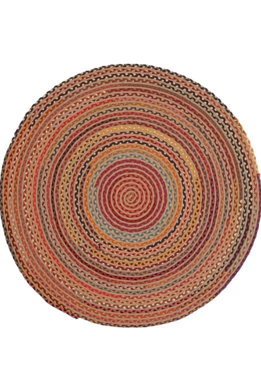 Milda 120 Multi Jüt Hasırlı El Örgüsü Çift Taraflı Kilim Renkli Yuvarlak Jüt Halı 90x90