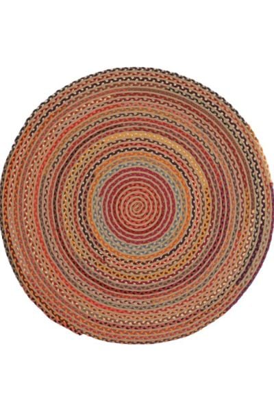 Milda 120 Multi Jüt Hasırlı El Örgüsü Çift Taraflı Kilim Renkli Yuvarlak Jüt Halı