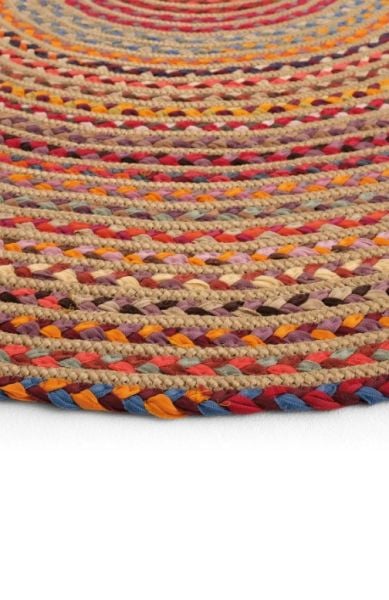 Milda 120 Multi Jüt Hasırlı El Örgüsü Çift Taraflı Kilim Renkli Yuvarlak Jüt Halı 90x90