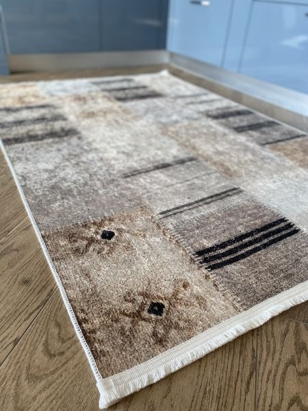 Halımax Dara 44 Yıkanabilir Kaymaz Dokuma Tabanlı Patchwork Desenli Modern Halı