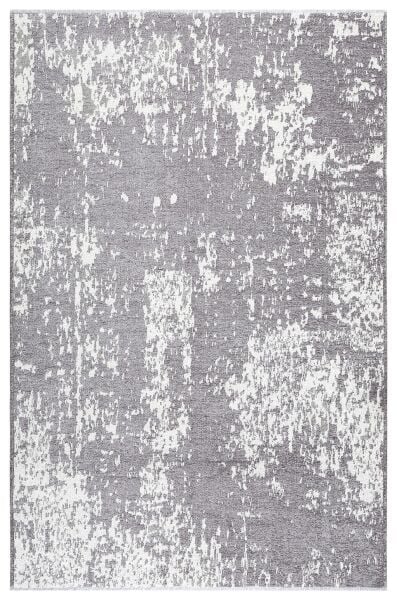 Lina Çift Taraflı %100 Pamuk Kilim Modern Yıkanabilir Şönil Kilim 10407-D Gri Krem Koridor Mutfak Salon Şönil Halı Çift Taraflı Yolluk