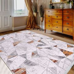 Crea Halı Stone Koleksiyonu 17169 Gri - Bakır Makine Halısı My Crea Home 100x400